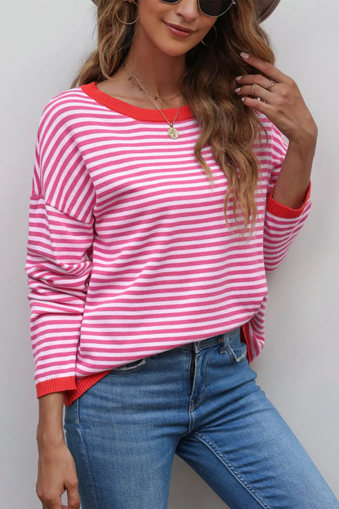 'Jolene' Striped Drop Shoulder T-Shirt - Celes Fashion